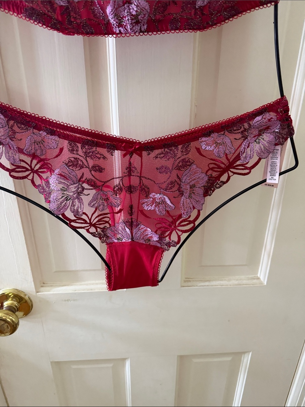 Victoria's Secret Red & Lavender Floral Embroidered Corset Set - Picture 4 of 8